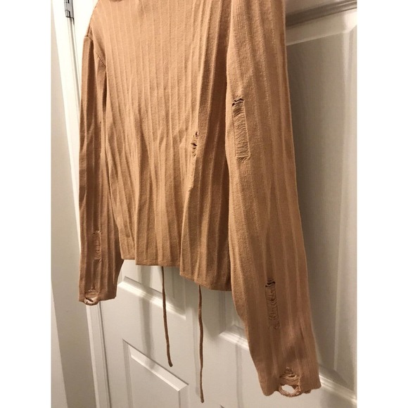 Sexy Distressed Sweater Plus 2X, Light Gold Mustard, Low Cut - Picture 6 of 16